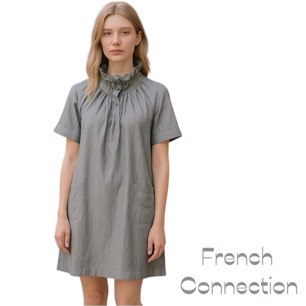 French Connection Navy White Pinstripe Vintage Dress Size 6 EuroGirl 90’s